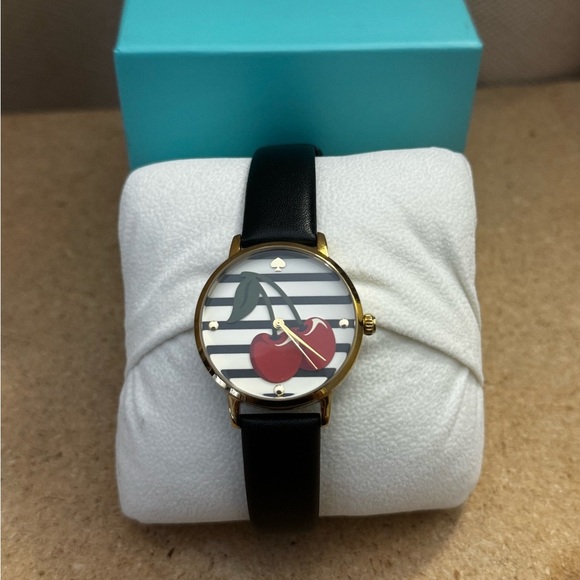 kate spade Accessories - Kate Spade Red Cherry Metro Black Leather Ladies Watch KSW1343 GUC New battery